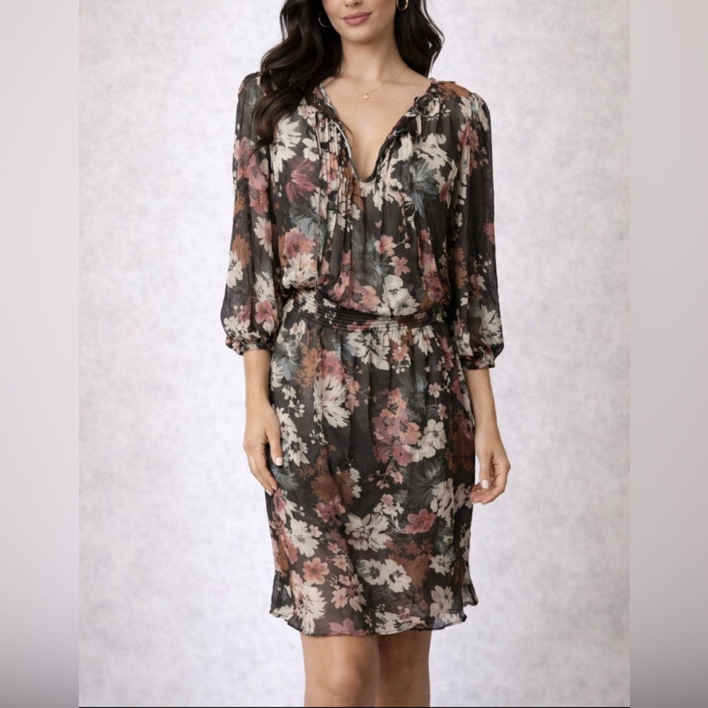 Sundance Dress 6 8 Petite Medium PM 3/4 Long Sleeve Sheer Silk Maxi